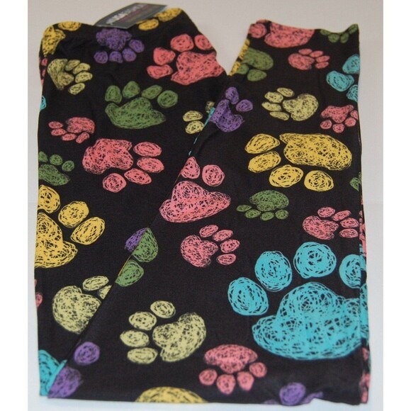 Plus Size Women Brown & Black Dog Paw Print Full Length Leggings - Picture 5 of 5